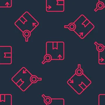 Red line Search package icon isolated seamless pattern on black background Stockillustratie