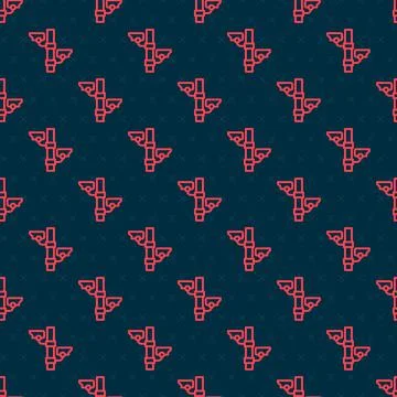 Red line Security camera icon isolated seamless pattern on black background Stock Illustration