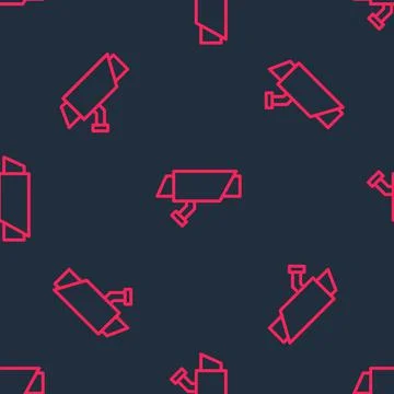 Red line Security camera icon isolated seamless pattern on black background.  イラスト素材