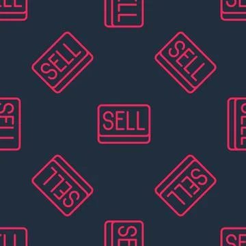 Red line Sell button icon isolated seamless pattern on black background Illustrazione stock