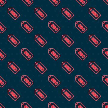 Red line SEO optimization icon isolated seamless pattern on black background Stock Illustration