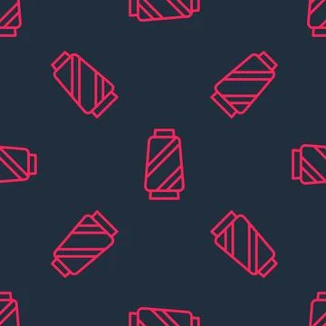 Red line Sewing thread on spool icon isolated seamless pattern on black bac.. Stock Illustration
