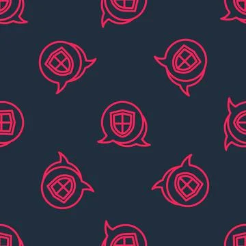 Red line Shield icon isolated seamless pattern on black background. Insurance Stock Illustration