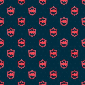 Red line Shield voice recognition icon isolated seamless pattern on black Stock Illustration