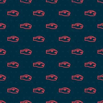 Red line Snake icon isolated seamless pattern on black background. Vector 스톡 일러스트