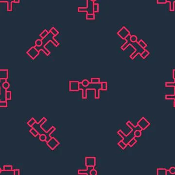 Red line Sniper optical sight icon isolated seamless pattern on black background Stock Illustration