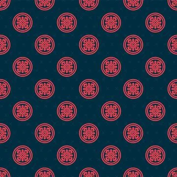 Red line Snowflake icon isolated seamless pattern on black background. Vector Illustrazione stock