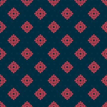 Red line Snowflake icon isolated seamless pattern on black background. Vector 스톡 일러스트