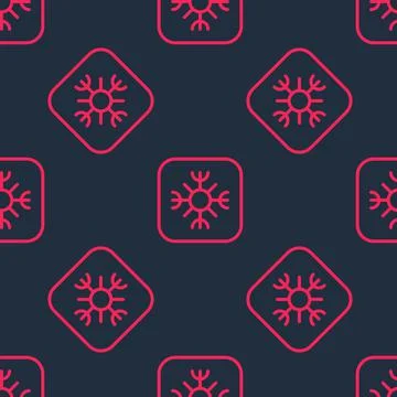 Red line Snowflake icon isolated seamless pattern on black background. Vector Stock Illustration