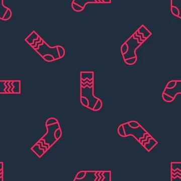 Red line Socks icon isolated seamless pattern on black background. Vector Stock Illustration
