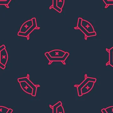 Red line Sofa icon isolated seamless pattern on black background. Vector Illustrazione stock