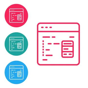 Red line Software, web developer programming code icon isolated on white Stock Illustration