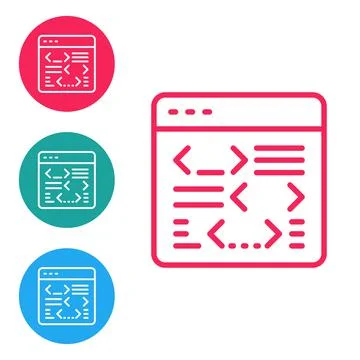 Red line Software, web developer programming code icon isolated on white 스톡 일러스트