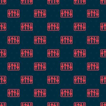Red line Sound mixer controller icon isolated seamless pattern on black Stock Illustration