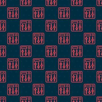Red line Sound mixer controller icon isolated seamless pattern on black Stock Illustration