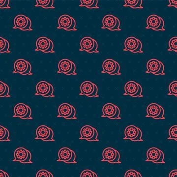 Red line Speech bubble chat icon isolated seamless pattern on black background Stock Illustration
