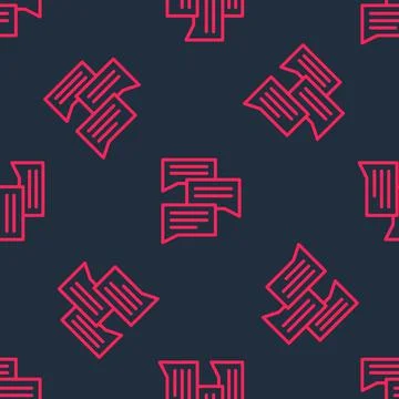 Red line Speech bubble chat icon isolated seamless pattern on black background Stock Illustration
