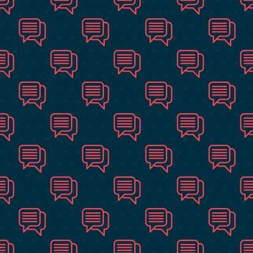 Red line Speech bubble chat icon isolated seamless pattern on black background Illustrazione stock