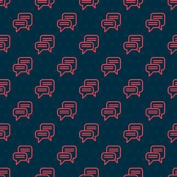 Red line Speech bubble chat icon isolated seamless pattern on black background Stock Illustration
