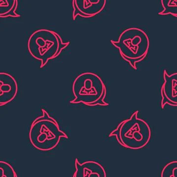 Red line Speech bubble chat icon isolated seamless pattern on black backgroun Illustrazione stock