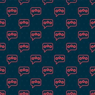 Red line Speech bubble chat icon isolated seamless pattern on black background Stock Illustration