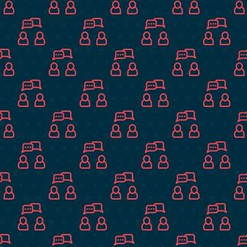 Red line Speech bubble chat icon isolated seamless pattern on black background Stock Illustration