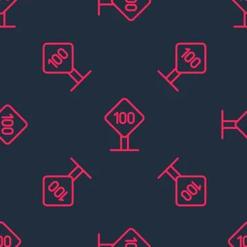 Red line Speed limit traffic sign 100 km icon isolated seamless pattern on black Stock Illustration