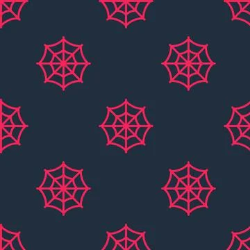 Red line Spider web icon isolated seamless pattern on black background. Cobweb Stock Illustration