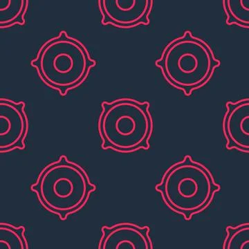 Red line Stereo speaker icon isolated seamless pattern on black background Stock Illustration