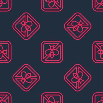 Red line Stop bee icon isolated seamless pattern on black background. Sweet イラスト素材