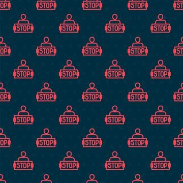Red line Stop war icon isolated seamless pattern on black background. Antiwar Stock Illustration