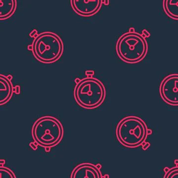 Red line Stopwatch icon isolated seamless pattern on black background. Time イラスト素材