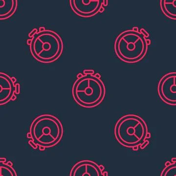 Red line Stopwatch icon isolated seamless pattern on black background. Time Illustrazione stock