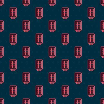 Red line Studio light bulb in softbox icon isolated seamless pattern on black Stock Illustration