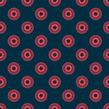 Red line Sun icon isolated seamless pattern on black background. Summer symbol イラスト素材