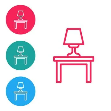 Red line Table lamp on table icon isolated on white background. Set icons in Stock Illustration