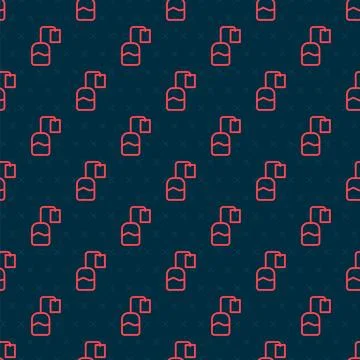 Red line Tea bag icon isolated seamless pattern on black background.  Vector Illustrazione stock
