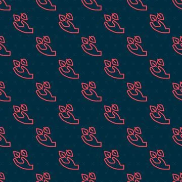 Red line Tea leaf in hand icon isolated seamless pattern on black backgroun.. Illustrazione stock