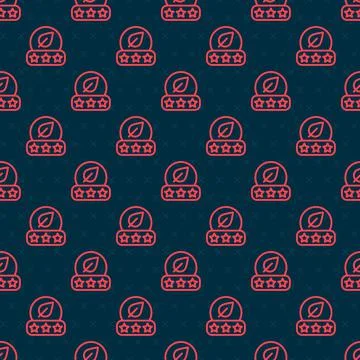 Red line Tea leaf icon isolated seamless pattern on black background. Tea leaves Stock Illustration