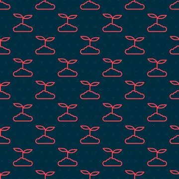 Red line Tea leaf icon isolated seamless pattern on black background. Tea leaves Illustrazione stock