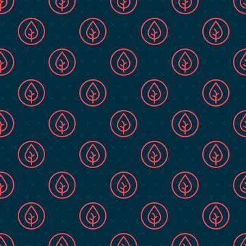 Red line Tea leaf icon isolated seamless pattern on black background. Tea l.. イラスト素材