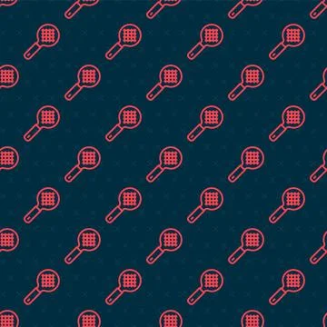 Red line Tea strainer with handle icon isolated seamless pattern on black Illustrazione stock