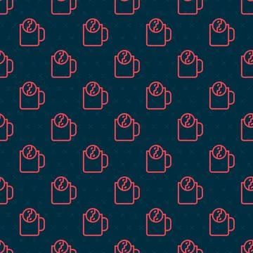 Red line Tea time icon isolated seamless pattern on black background.  Vector 스톡 일러스트