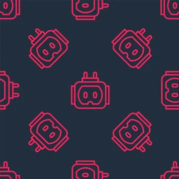 Red line Tee plug electric with clipping path icon isolated seamless pattern on Stock Illustration