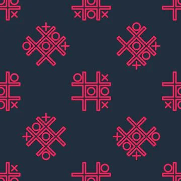 Red line Tic tac toe game icon isolated seamless pattern on black background イラスト素材