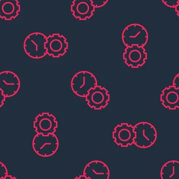 Red line Time management icon isolated seamless pattern on black background Stock Illustration