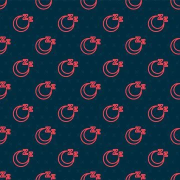 Red line Time to sleep icon isolated seamless pattern on black background. Sl Stock Illustration