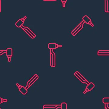 Red line Tooth drill icon isolated seamless pattern on black background. Dental Stock Illustration