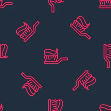 Red line Toothbrush with toothpaste icon isolated seamless pattern on black Illustrazione stock