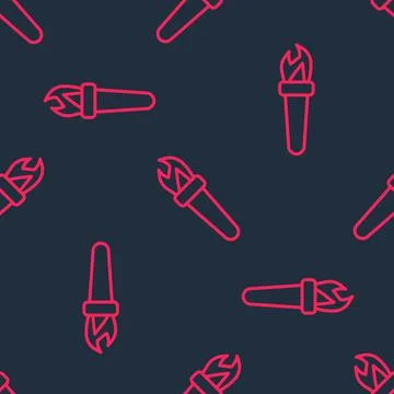 Red line Torch flame icon isolated seamless pattern on black background. Symb Stock Illustration